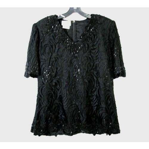 Vtg cocktail top black - black, beaded