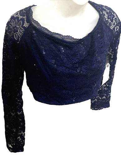 Navy blue lace sequin crop - blue,